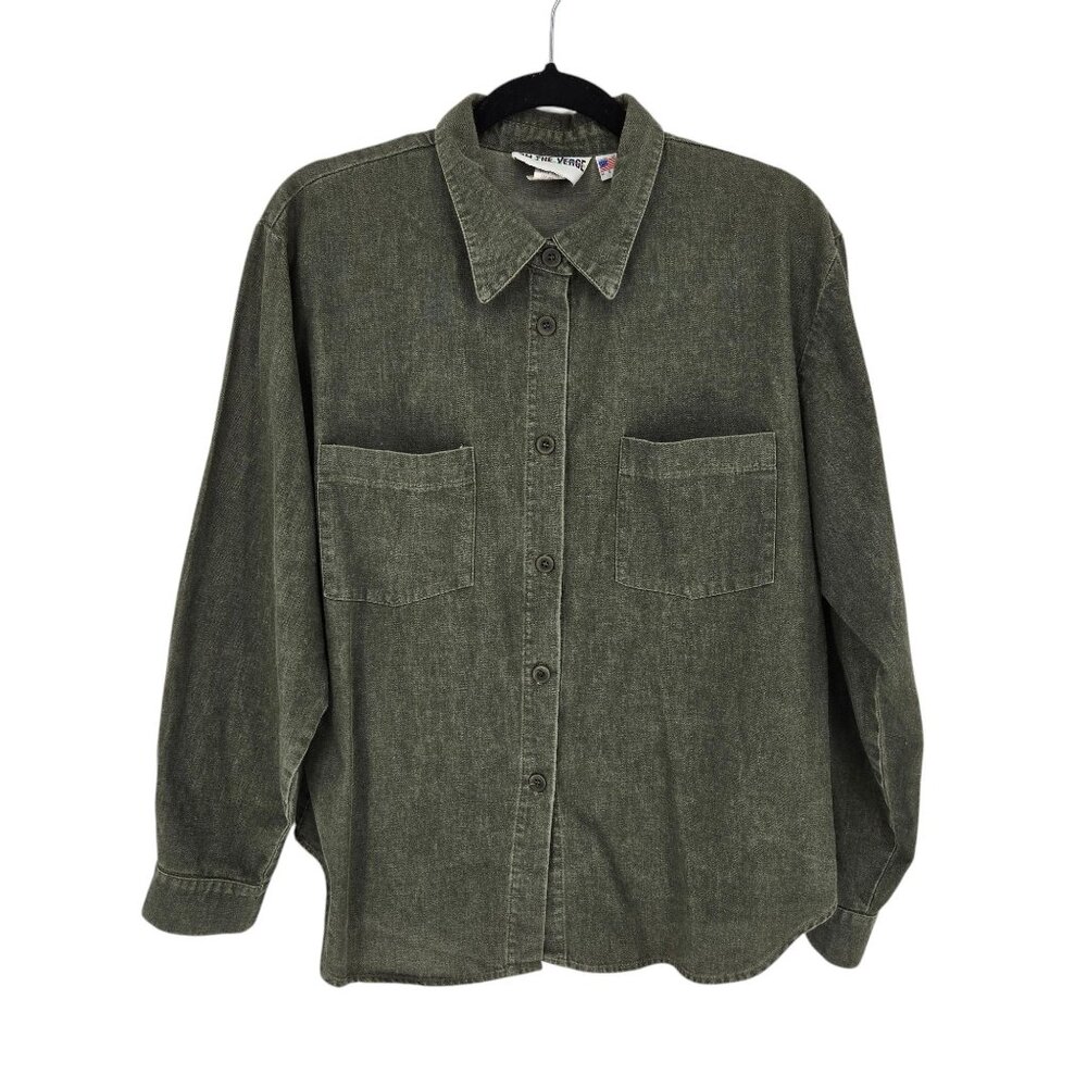 On The Verge Vintage womens size large green button up long sleeve made in USA